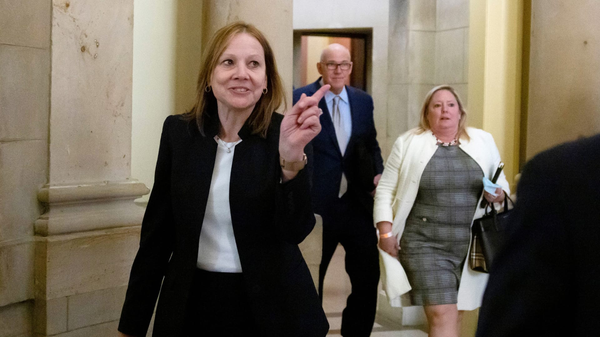 Mary Barra, CEO of General Motors, leaves after a meeting with Speaker of the House Nancy Pelosi (D-CA) at the U.S. Capitol in Washington, U.S. June 16, 2021.