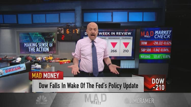 Jim Cramer breaks down Thursday's stock market action after the Dow falls again