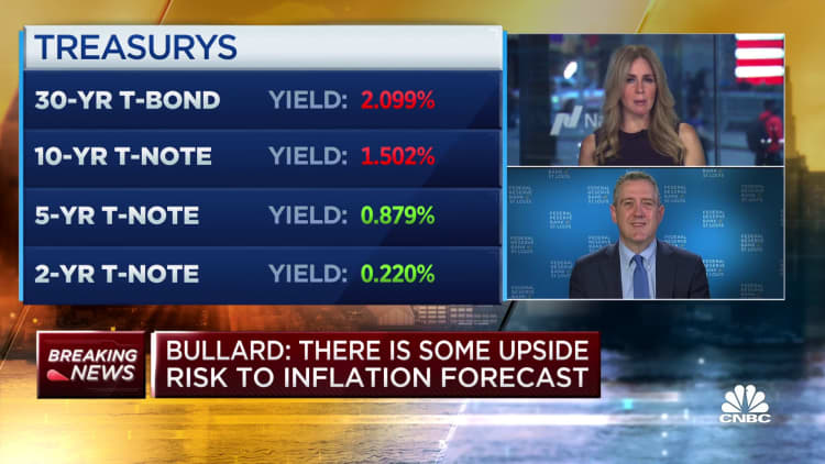 St. Louis Fed's Bullard says he sees initial rate increase in late 2022