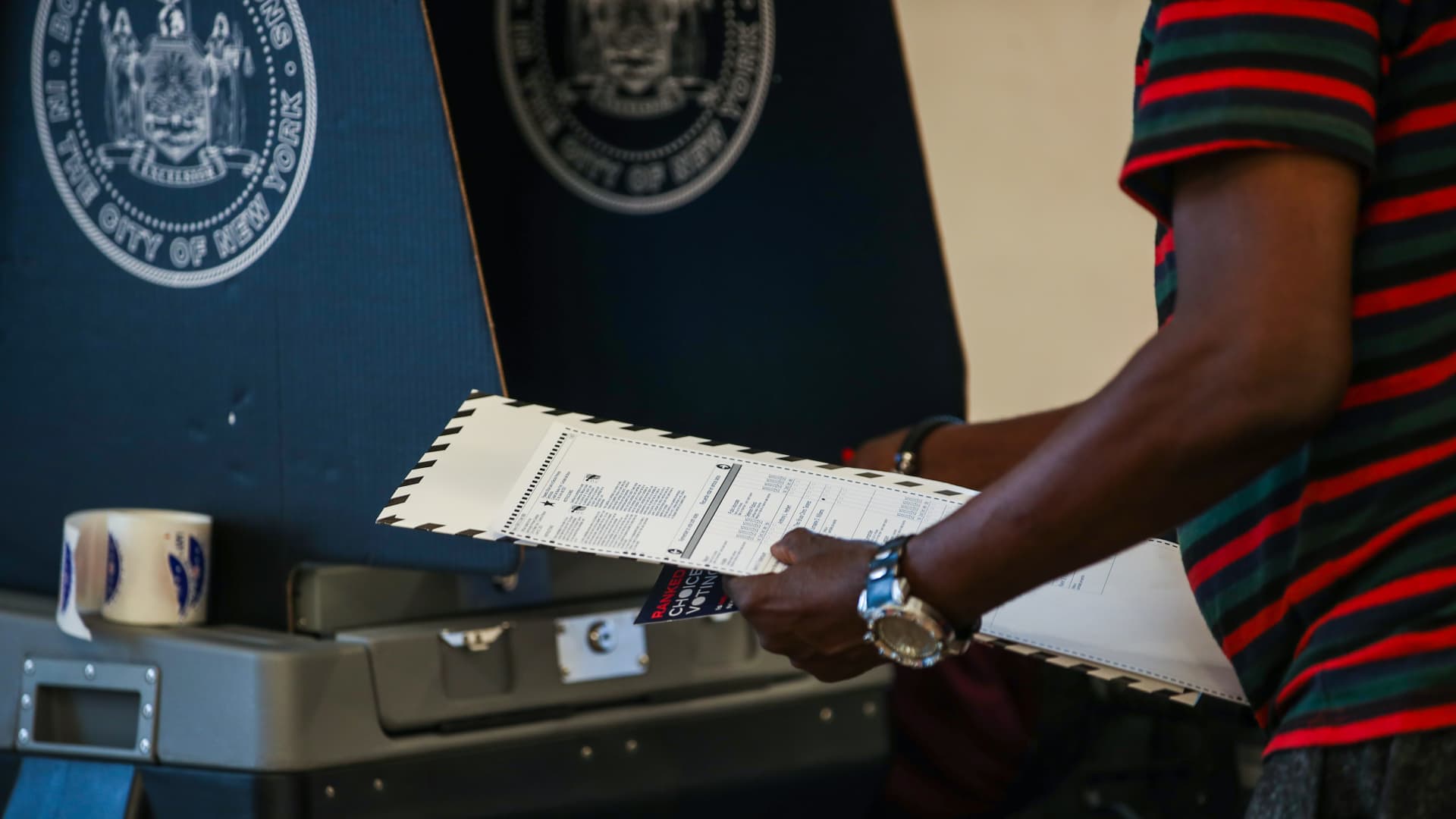 A polling site is seen as early voting in New York City's mayoral primary election has started as of Saturday which voters can choose up to five candidates in New York City, United States on June 13, 2021.