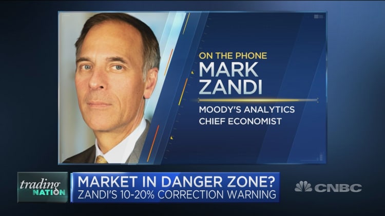 Economist Mark Zandi warns stocks are vulnerable to a 10% to 20% correction
