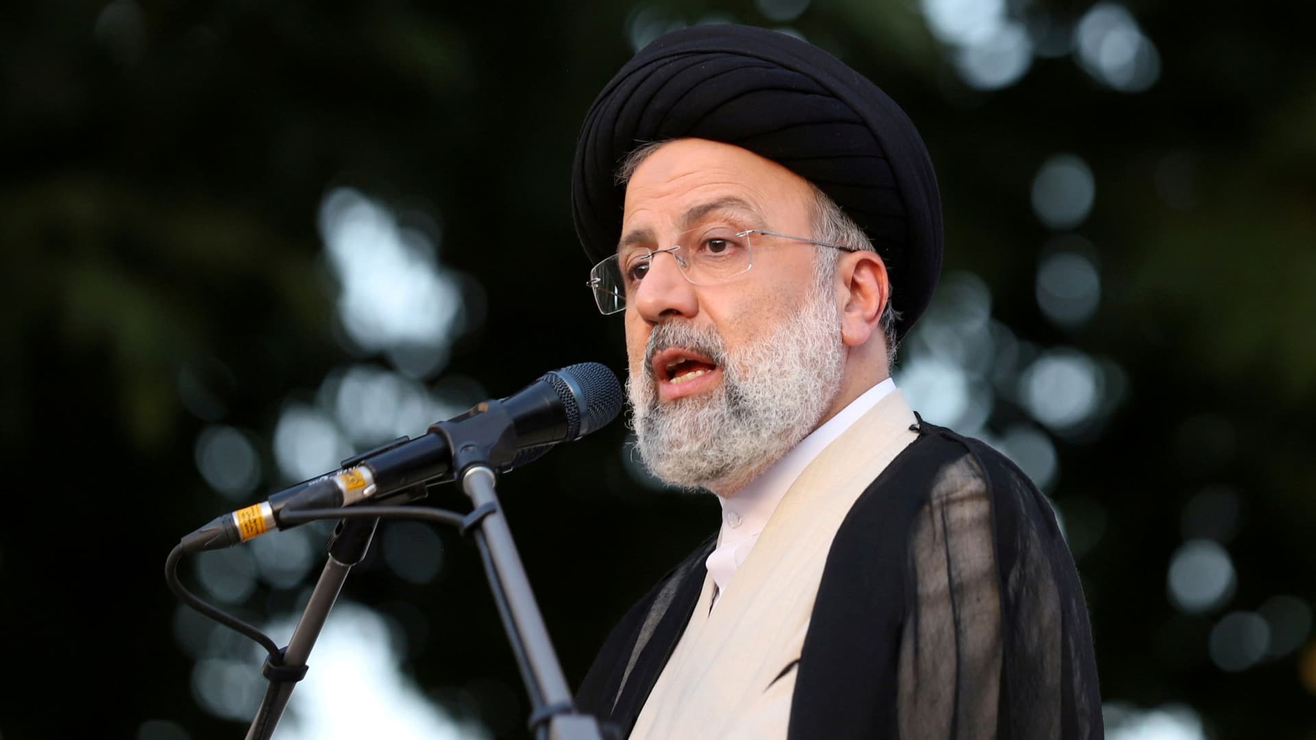 Presidential candidate Ebrahim Raisi speaks during a campaign rally in Tehran, Iran June 15, 2021.