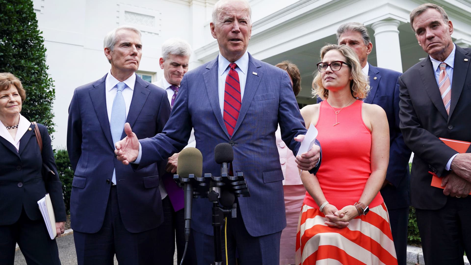 U.S. President Joe Biden speaks following a bipartisan meeting with U.S. senators about the proposed framework for the infrastructure bill, at the White House in Washington, June 24, 2021.