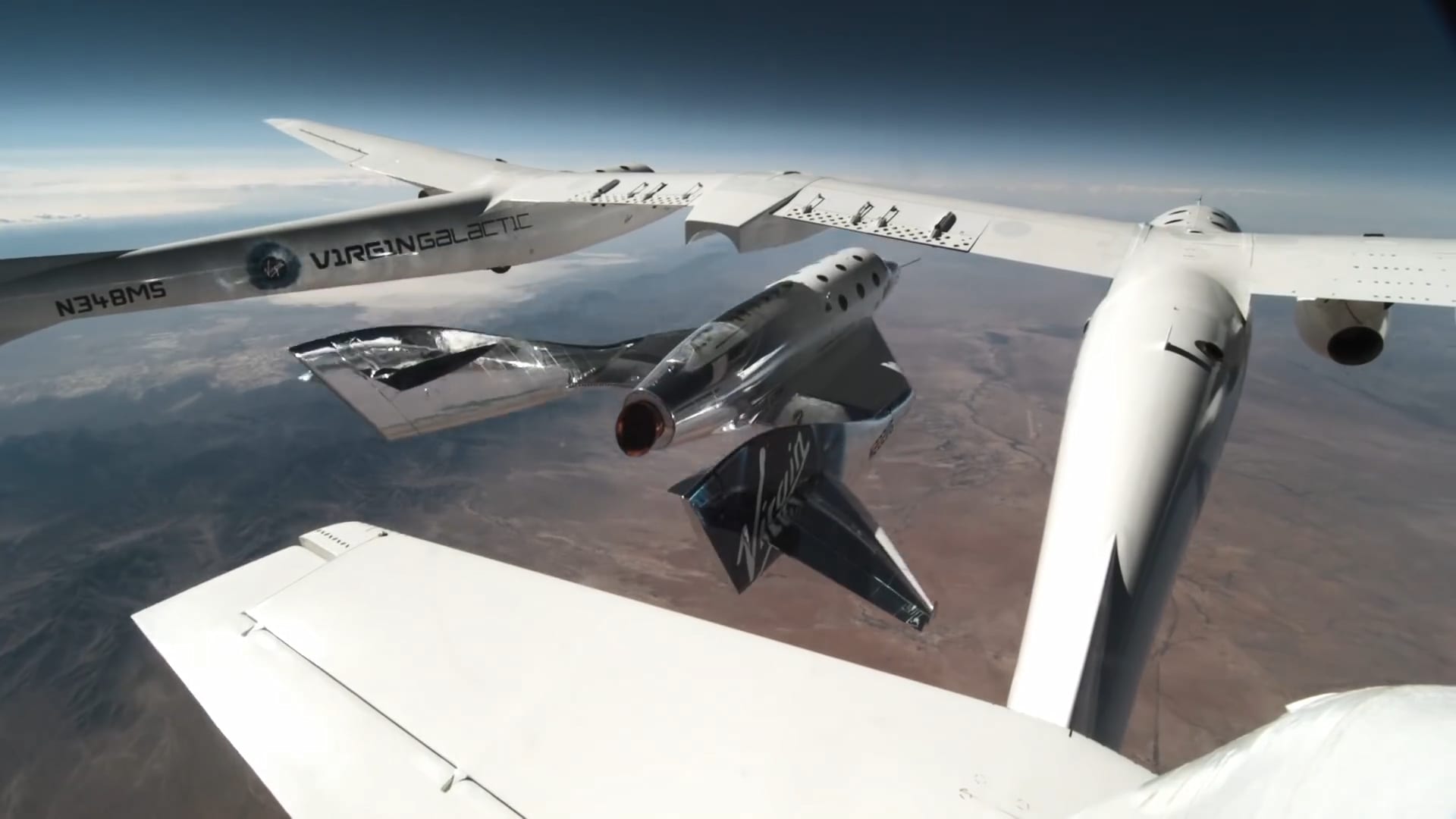 VSS Unity is released from carrier aircraft VMS Eve during the launch of its third spaceflight on May 22, 2021.