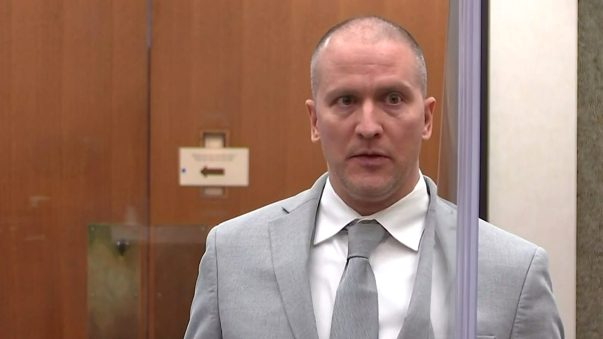 Former Minneapolis police officer Derek Chauvin addresses his sentencing hearing and the judge as he awaits his sentence after being convicted of murder in the death of Floyd in Minneapolis, Minnesota, U.S. June 25, 2021 in a still image from video.