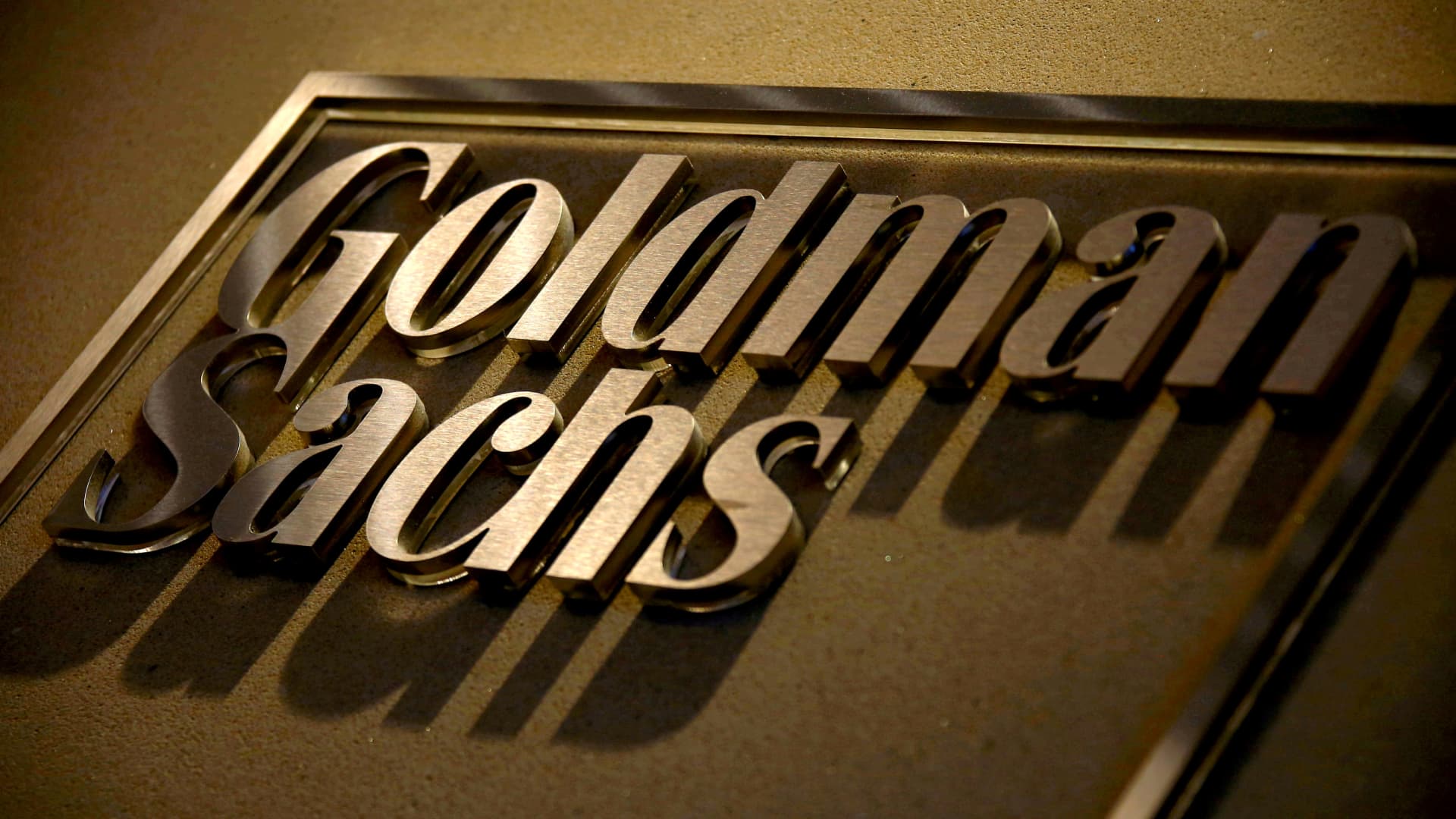 A sign is displayed in the reception area of Goldman Sachs in Sydney, Australia.