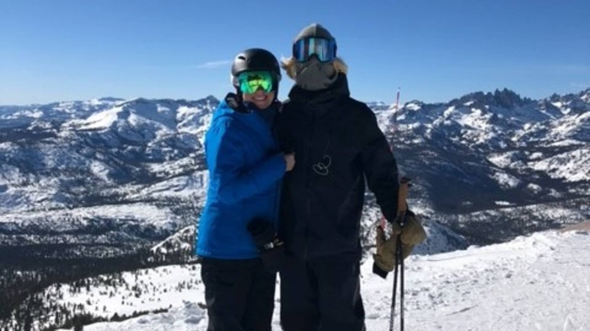 JoAnn Shilling's fully remote job allows her to work while traveling, like on this recent trip to Mammoth Mountain, California, with her son.