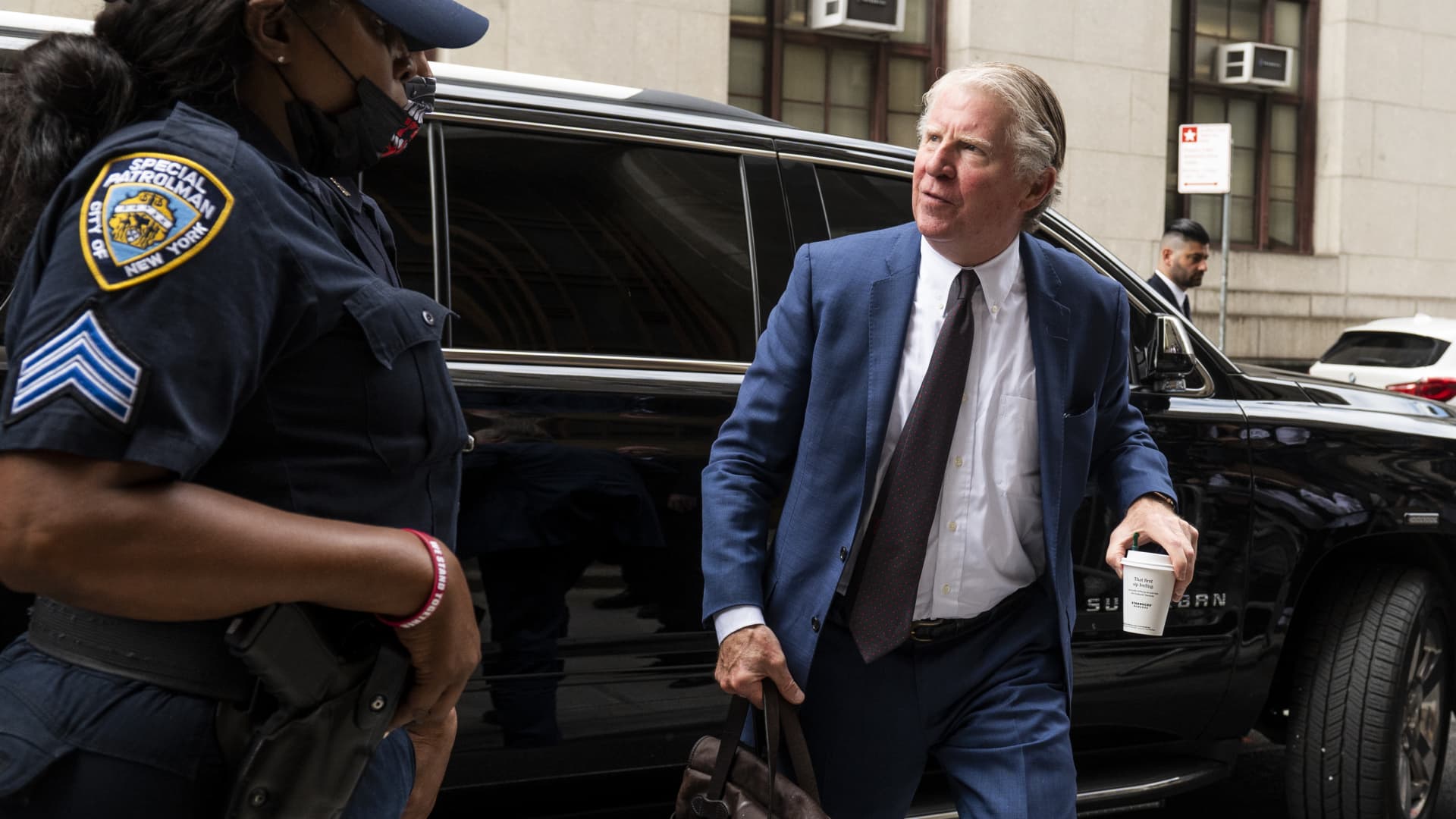 Cyrus Vance, Manhattan district attorney, arrives outside the Manhattan district attorney office in New York, U.S., on Thursday, July 1, 2021.