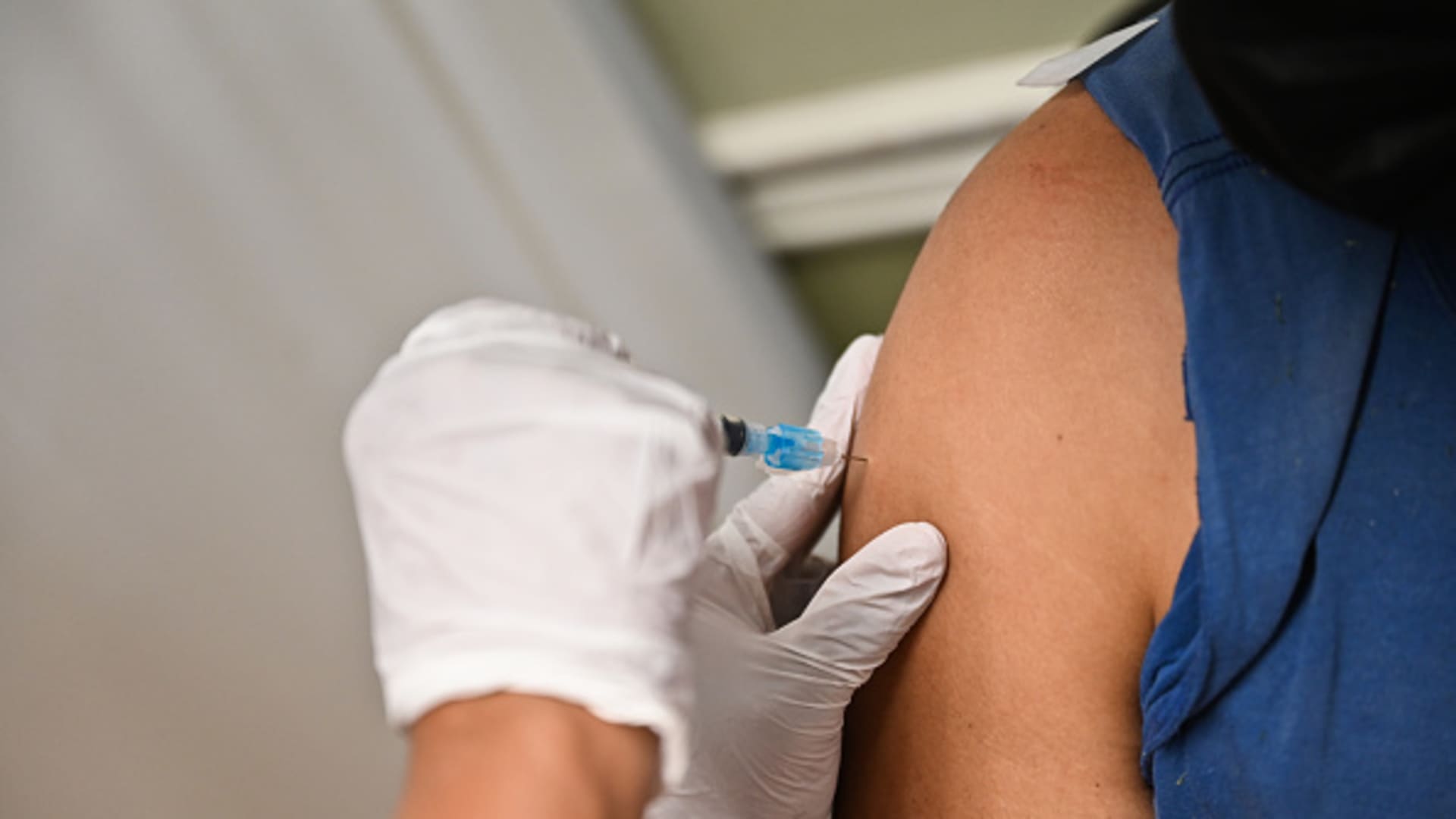 Westbury, N.Y.: A man receives the Moderna COVID-19 vaccine while at the Long Island federally qualified health center, in Westbury, New York, on April 29, 2021. (Photo by Steve Pfost/Newsday via Getty Images)