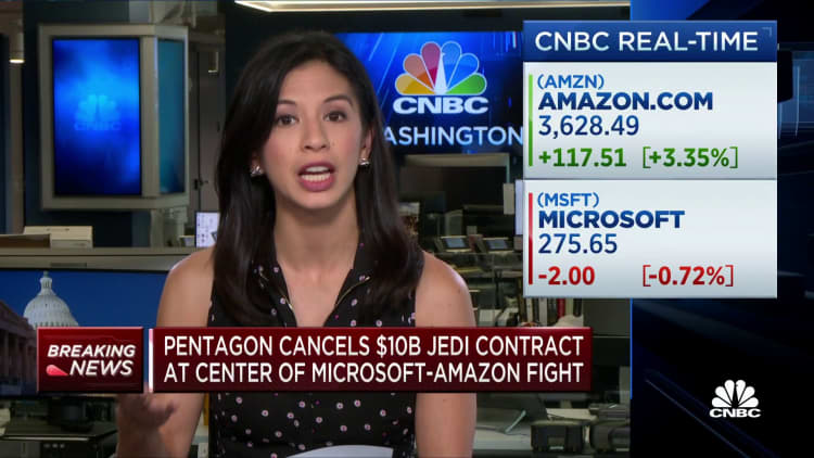 Pentagon cancels $10 billion JEDI contract at center of Microsoft-Amazon fight