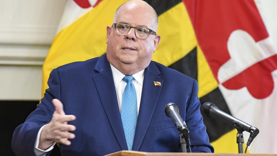 Maryland Governor Larry Hogan holds a press conference announcing Stage One of the Maryland roadmap to Recovery in the Governor's Reception Room.