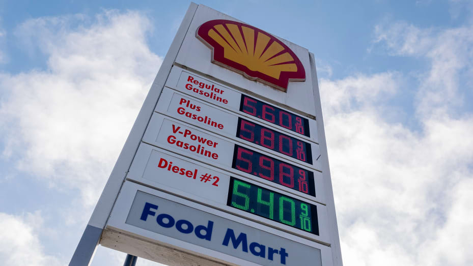 Gasoline prices at a Royal Dutch Shell Plc gas station in San Francisco, California, U.S., on Wednesday, July 7, 2021.