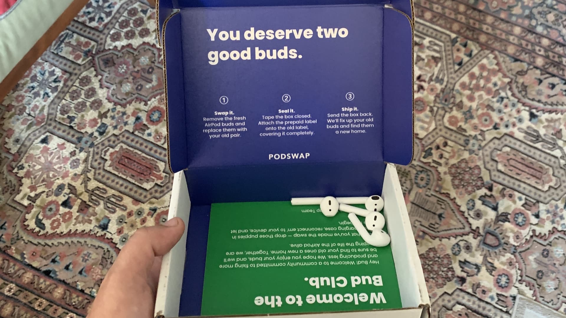 PodSwap includes a box to send old AirPods back.