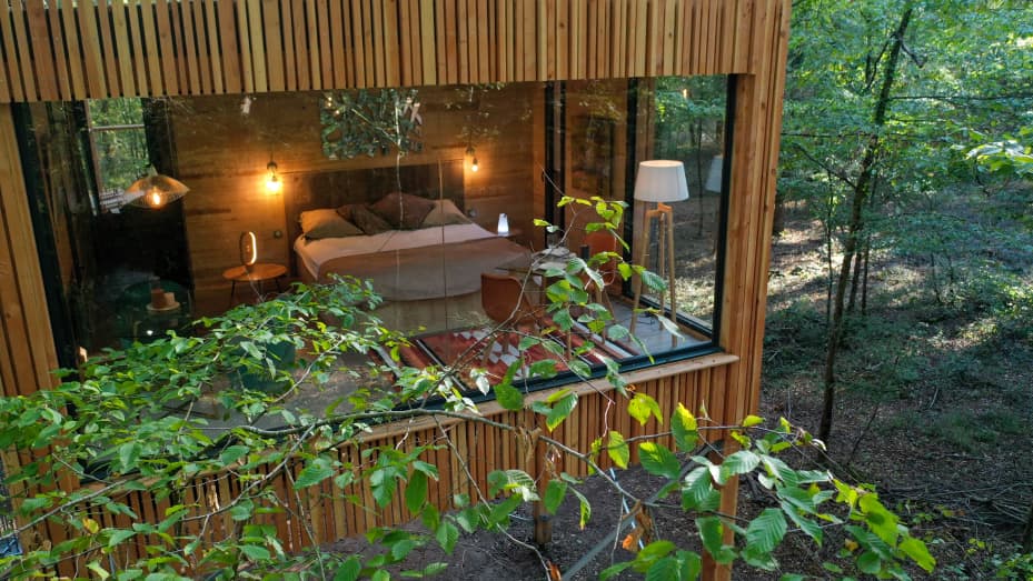 Loire Valley Lodges comprise 18 treehouse structures with different interior decor.