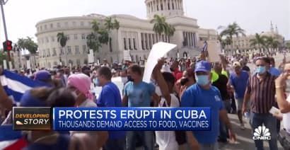Protests erupt in Cuba as thousands demand access to food and vaccines
