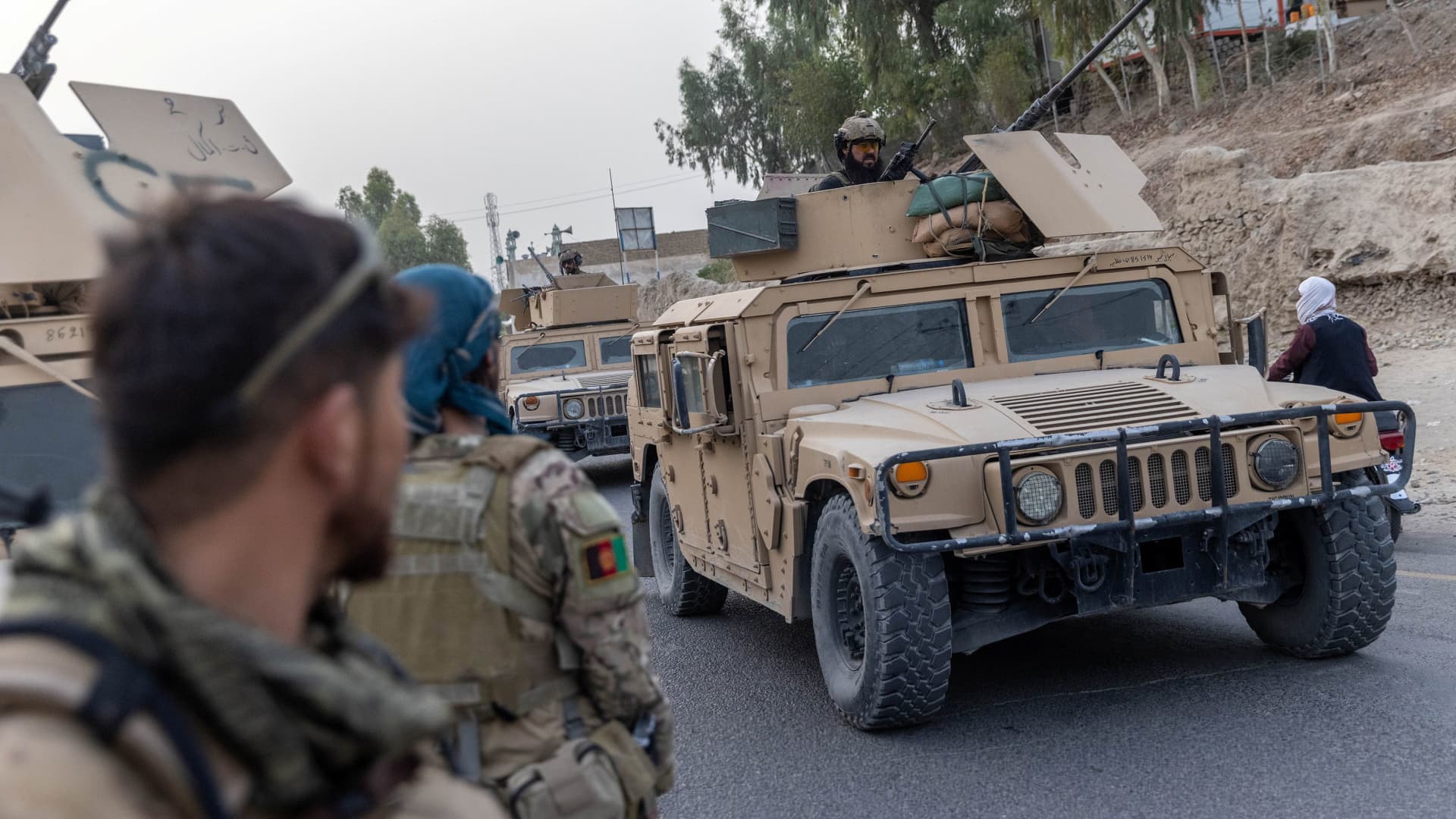 A convoy of Afghan Special Forces is seen during the rescue mission of a police officer besieged at a check post surrounded by Taliban, in Kandahar province, Afghanistan, July 13, 2021.