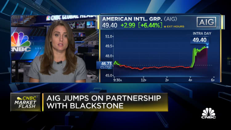 AIG stock jumps on partnership with Blackstone