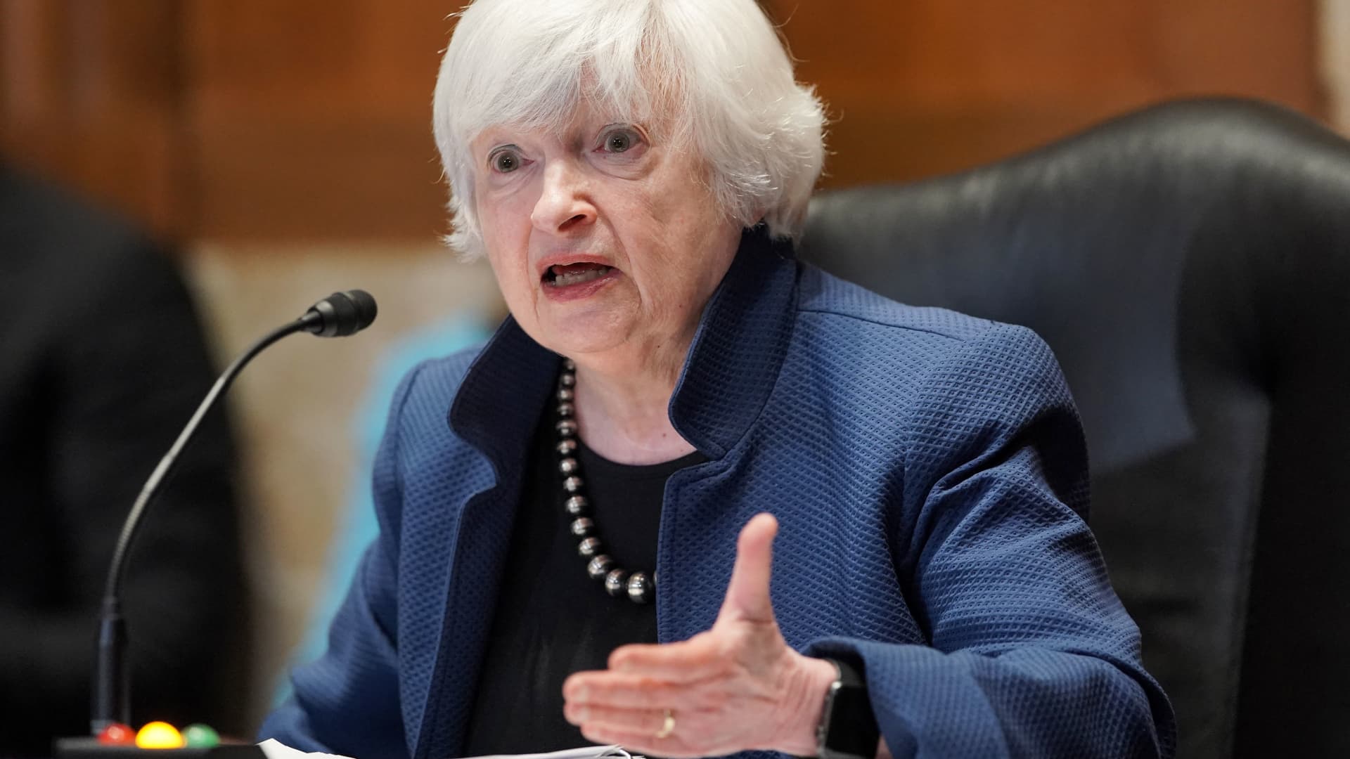Treasury Secretary Janet Yellen testifies during a Senate Appropriations Subcommittee hearing to examine the FY 2022 budget request for the Treasury Department on June 23, 2021 at the US Capitol in Washington, DC.