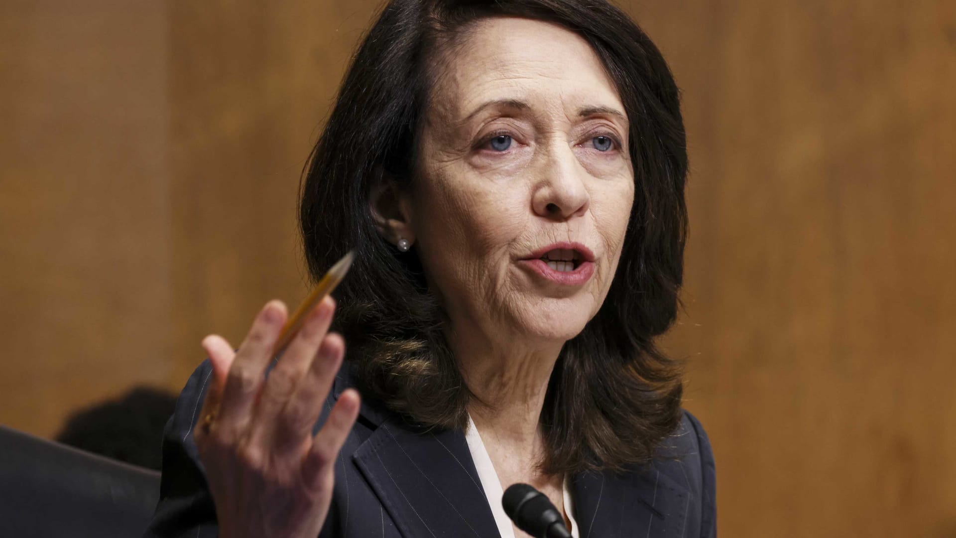 Senator Maria Cantwell, a Democrat from Washington, speaks during a Senate Finance Committee hearing in Washington, D.C., on Tuesday, June 8, 2021.