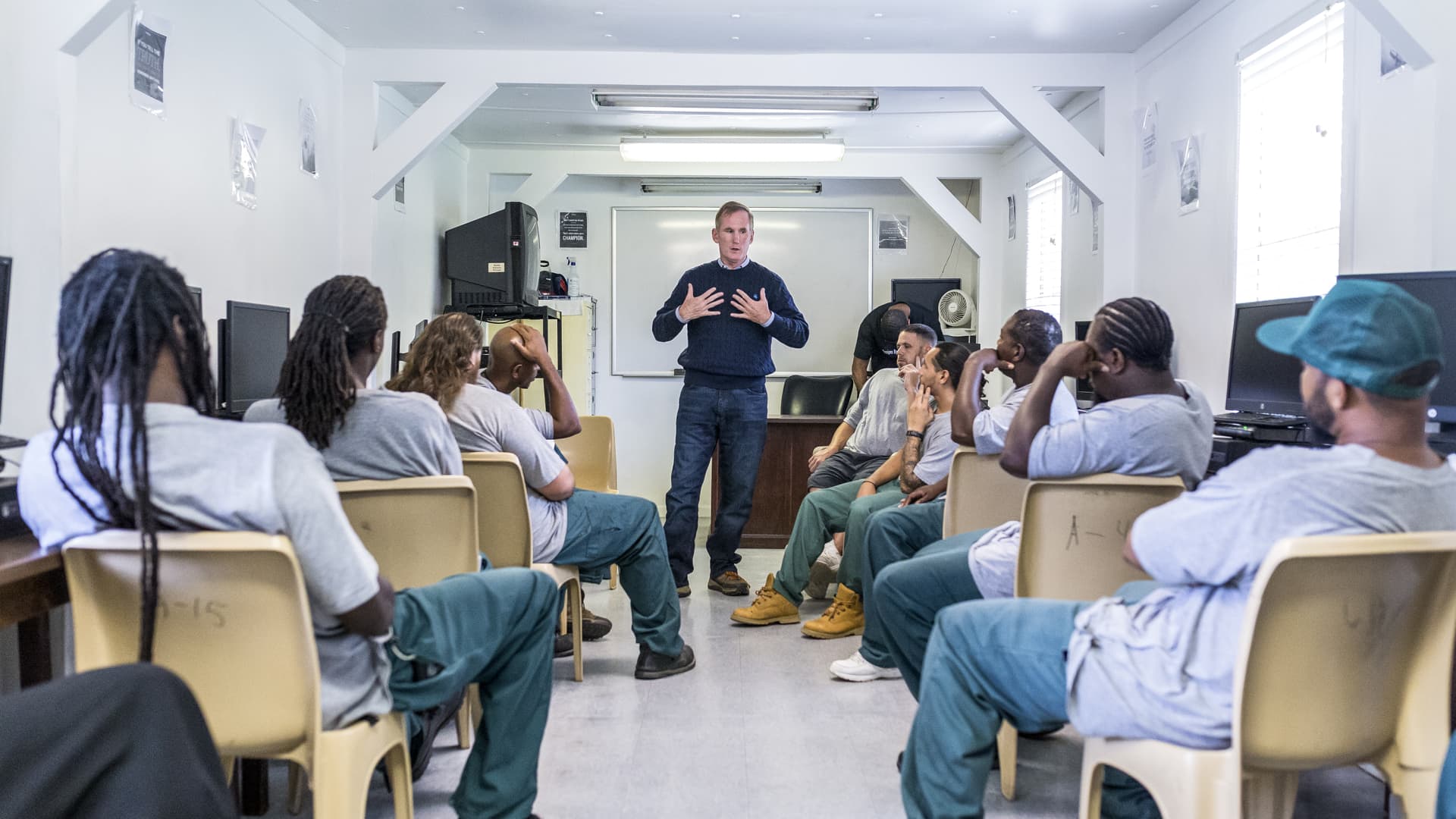 Brian Hamilton, director of Inmates to Entrepreneurs, teaches a one-day course at Gaston Correctional Center in Dallas, N.C. in 2018.