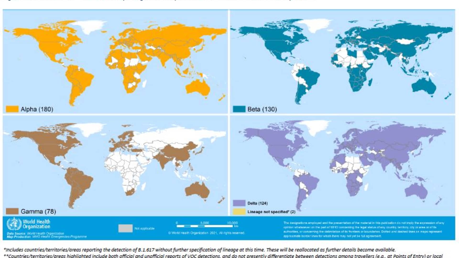 WHO's map showing the global prevalence of variants