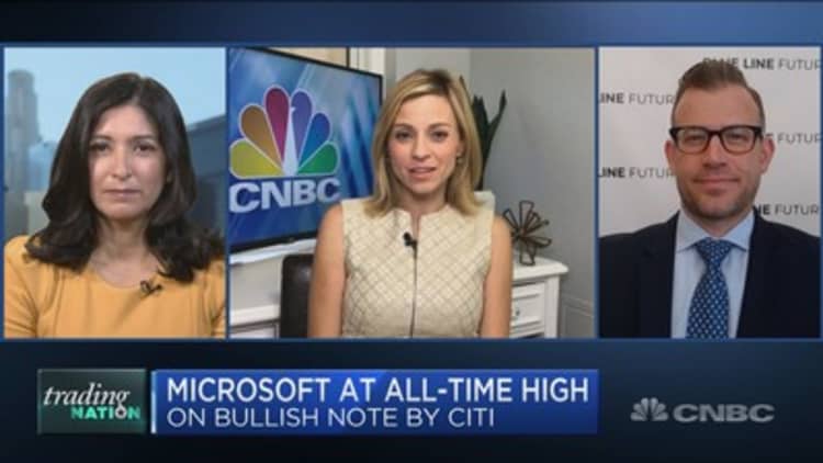 Microsoft gets a Street high price target by Citi. Two traders discuss