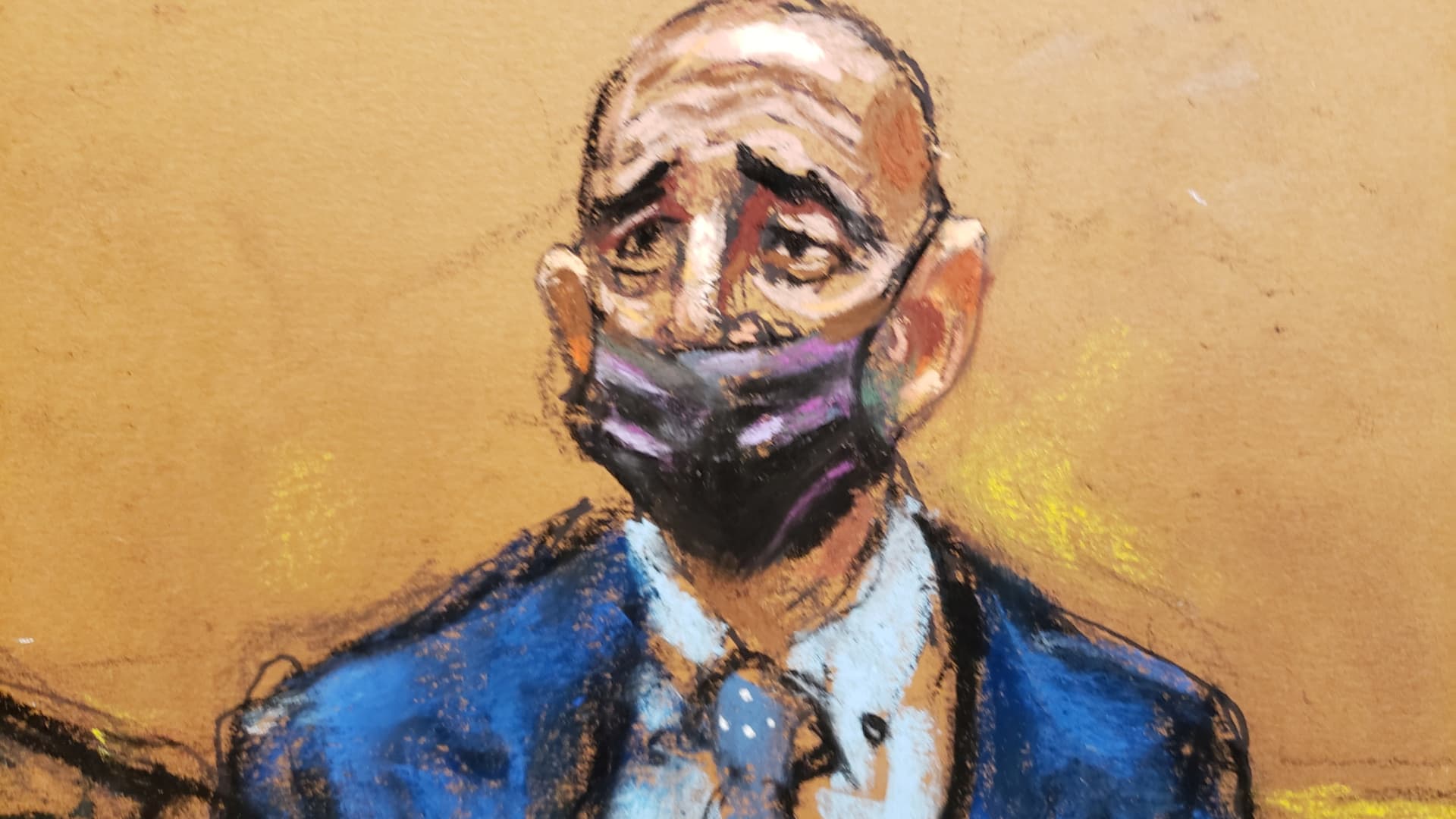 Thomas Barrack, a billionaire friend of Donald Trump who chaired the former president's inaugural fund, stands during his arraignment hearing at the Brooklyn Federal Courthouse in Brooklyn, New York, U.S., July 26, 2021 in this courtroom sketch.