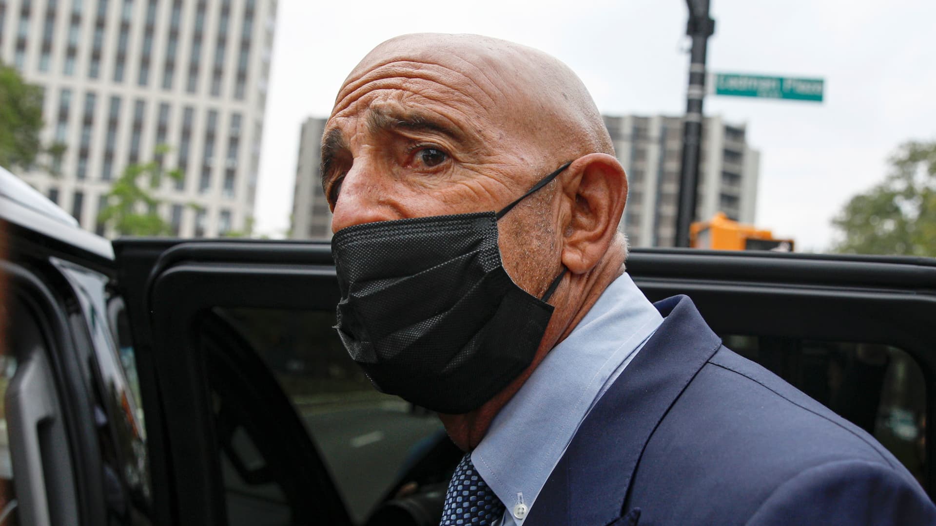 Thomas Barrack, a billionaire friend of Donald Trump who chaired the former president's inaugural fund, exits following his arraignment hearing at the Brooklyn Federal Courthouse in Brooklyn, New York, U.S., July 26, 2021.