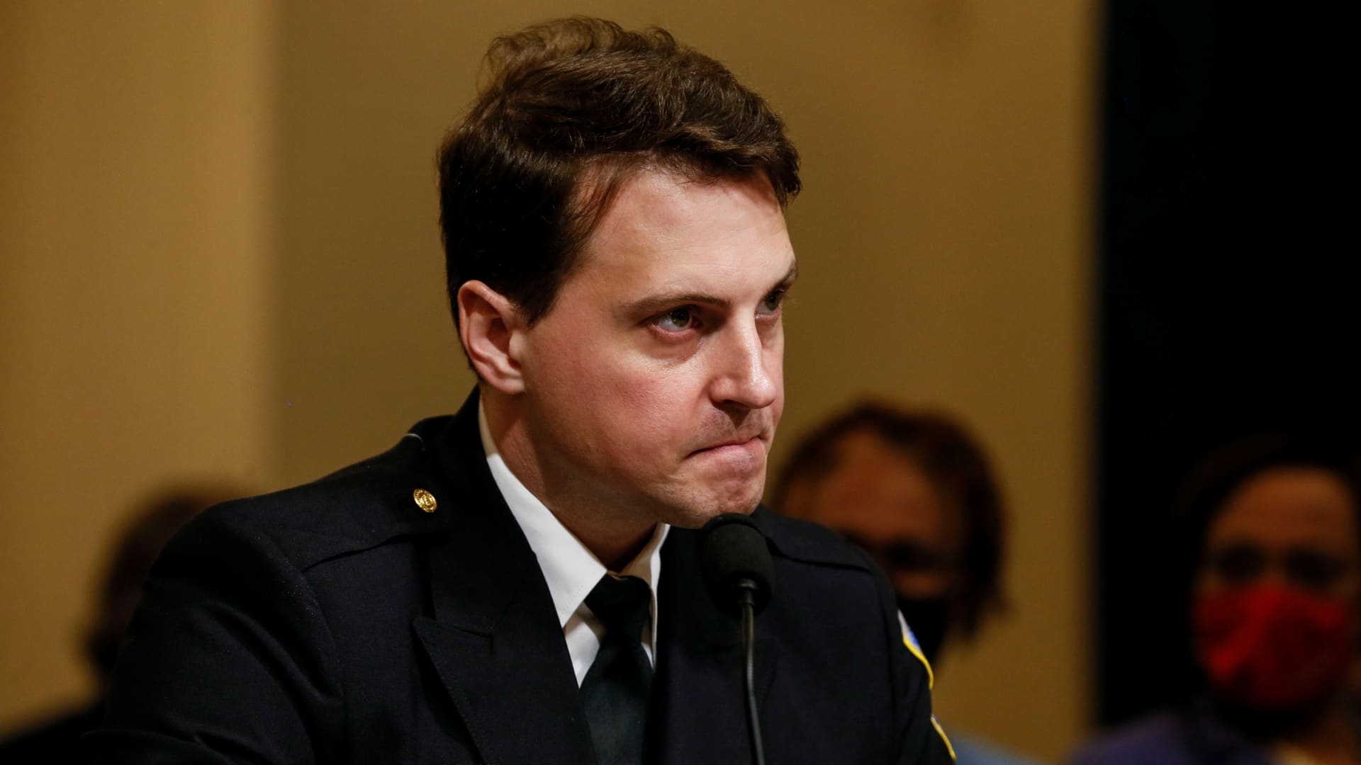Metropolitan Police Department Officer Daniel Hodges testifies during the opening hearing of the U.S. House (Select) Committee investigating the January 6 attack on the U.S. Capitol, on Capitol Hill in Washington, U.S., July 27, 2021.