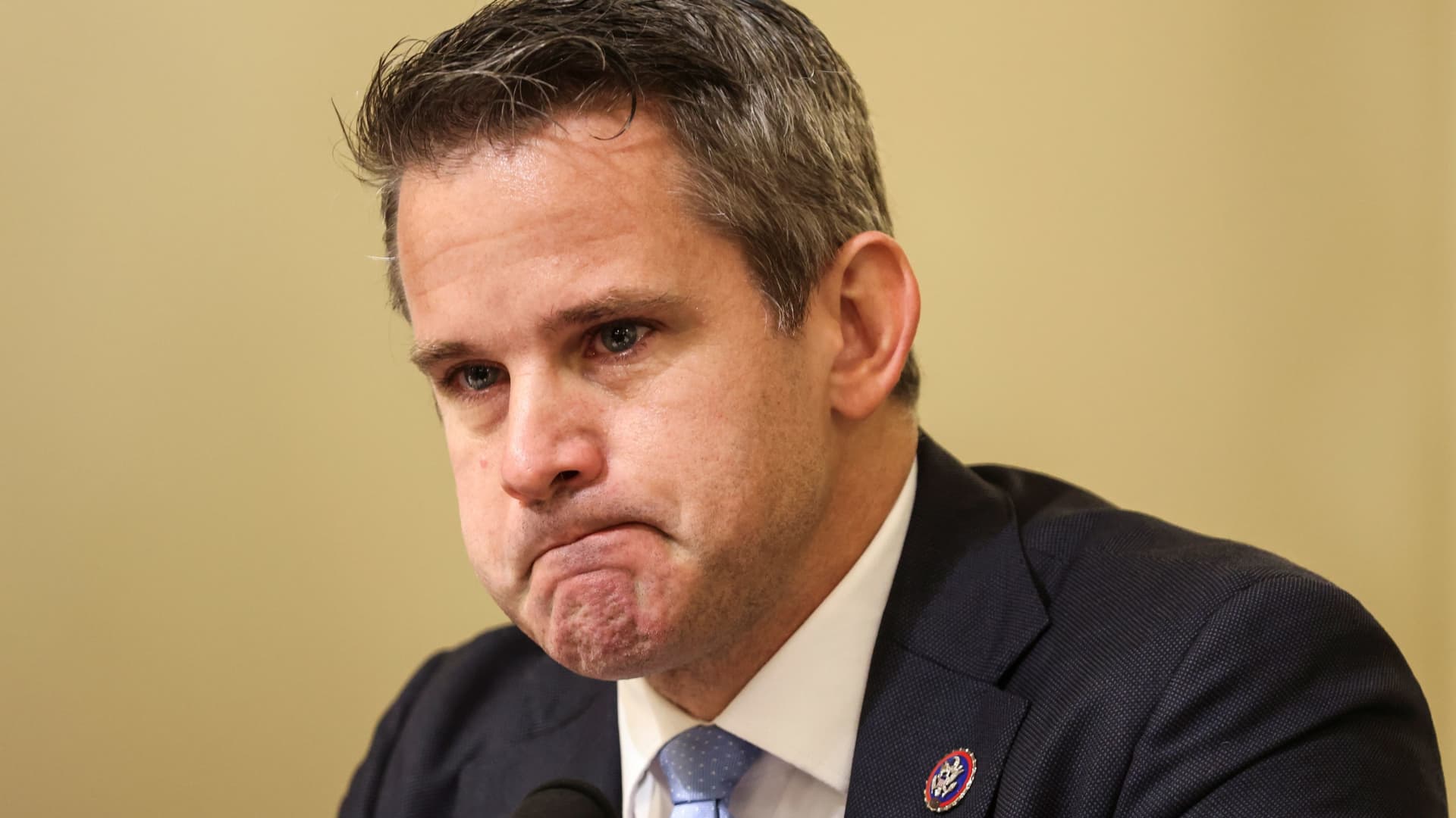 U.S. Rep. Adam Kinzinger gets emotional as he speaks during a hearing by the House Select Committee investigating the Jan. 6 attack on Capitol Hill in Washington, U.S., July 27, 2021.
