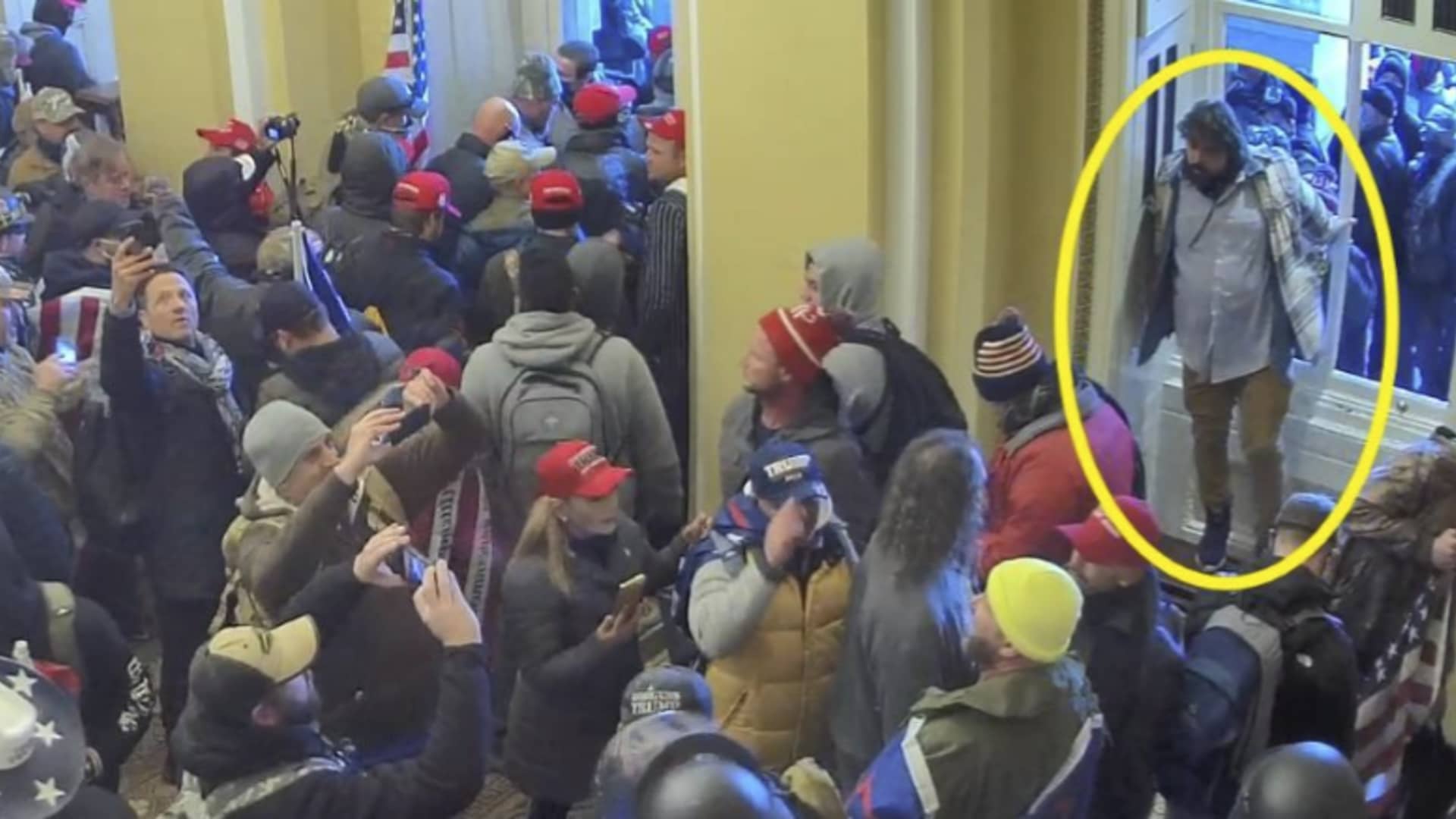 Included in a D.O.J. Statement of facts, photo (circled in yellow) shows Daniel Christmann entering the U.S Capitol on Jan. 6th, 2021.