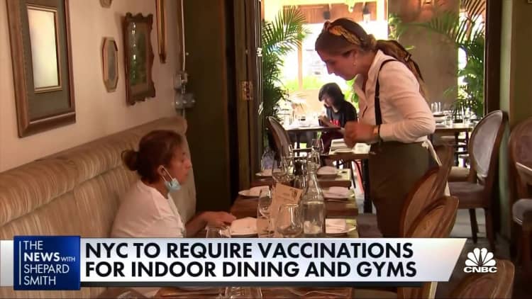 NYC to require proof of vaccination for indoor dining, concerts and gyms