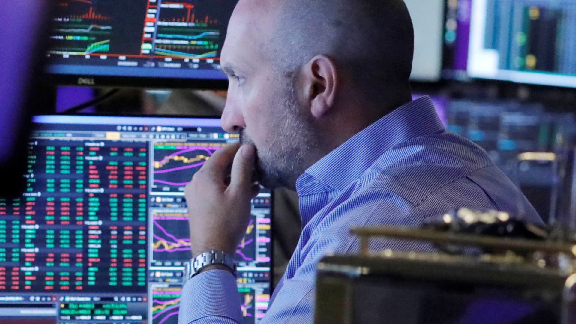 A trader works on the trading floor at the New York Stock Exchange (NYSE) in Manhattan, New York City, U.S., August 5, 2021.