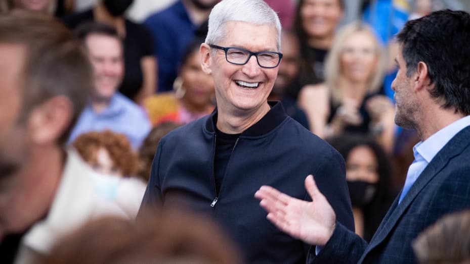 Apple CEO Tim Cook attends Apple's "Ted Lasso" season two premiere at Pacific Design Center on July 15, 2021 in West Hollywood, California.