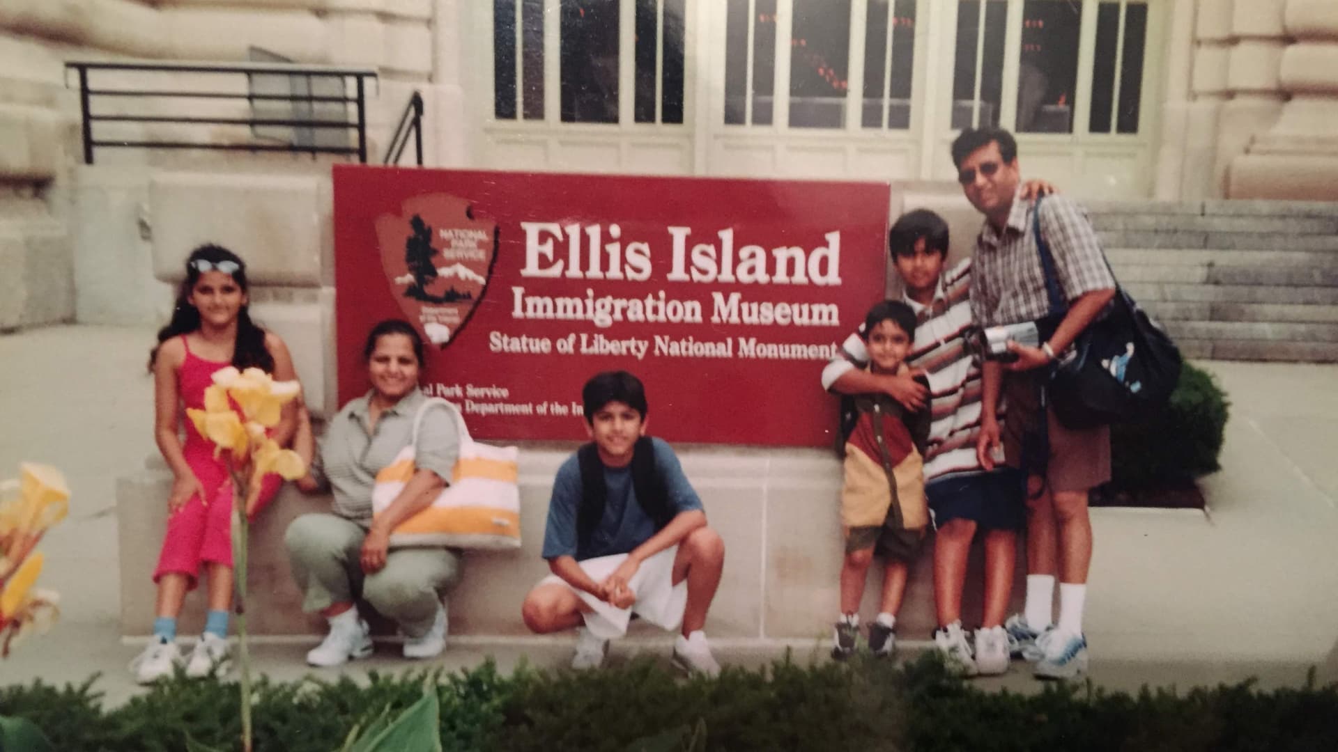 The Mehta family on a trip to Ellis Island.