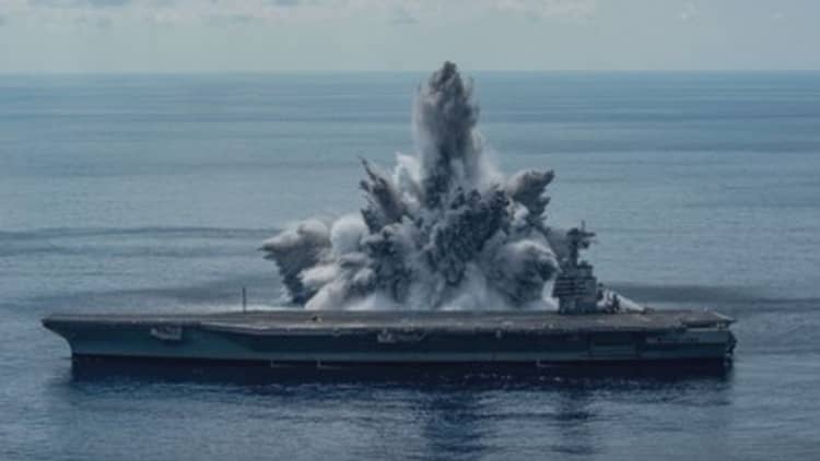 Watch the U.S. Navy shock test a brand new aircraft carrier