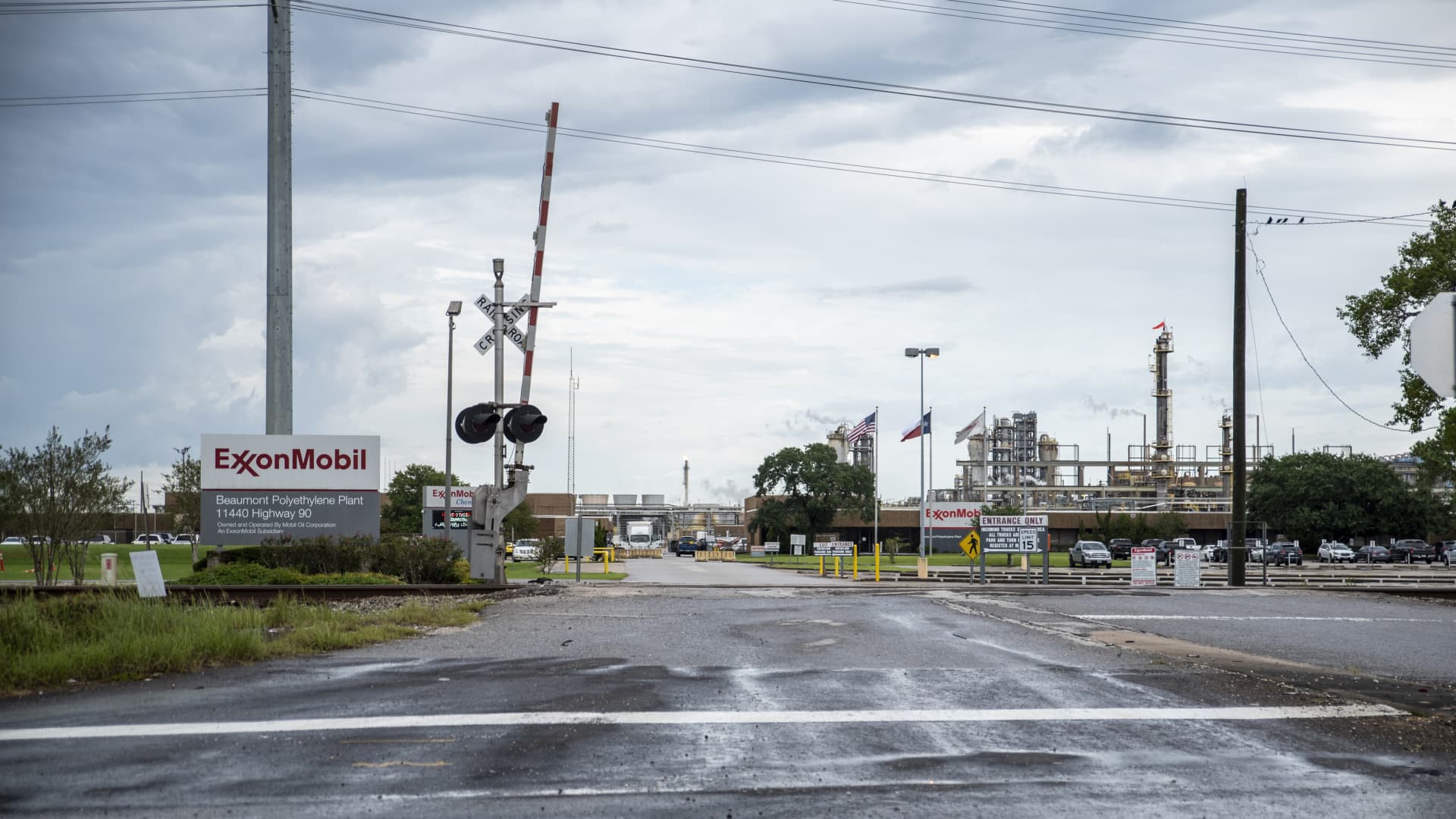 The Exxon Mobil Beaumont Polyethylene Plant stands following Tropical Storm Imelda in Beaumont, Texas, U.S., on Friday, Sept. 20, 2019, which brought flooding that threatened refinery operations.