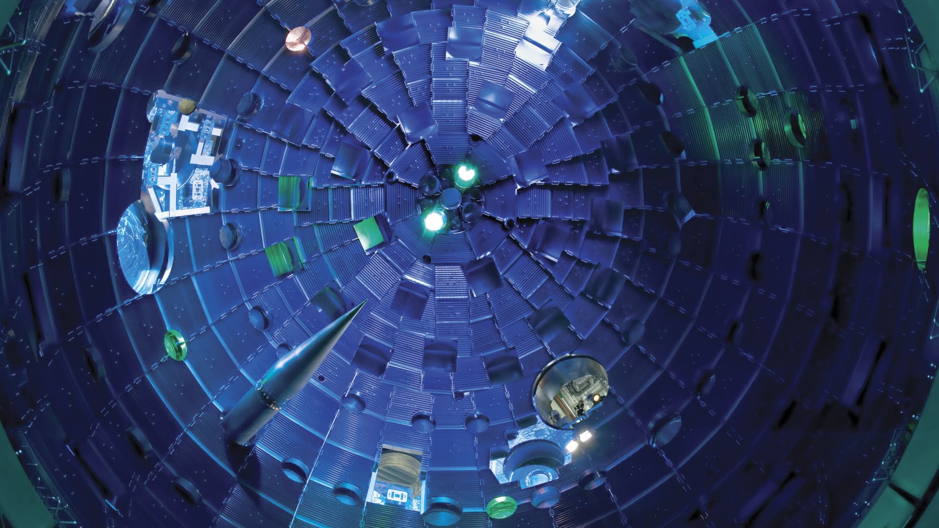 Inside the Target Chamber where the fusion reactions occur at the National Ignition Facility at the Lawrence Livermore National Laboratory in Livermore, Calif.