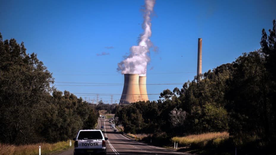 Smoke and steam rises from the Bayswater coal-powered thermal power station located near the central New South Wales town of Muswellbrook, New South Wales, in Australia.
