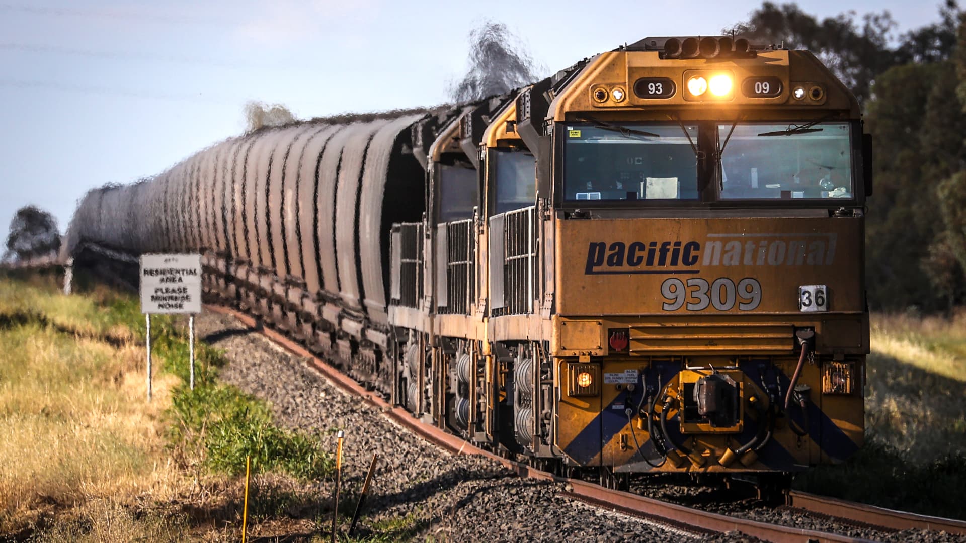 A freight train transports coal from the Gunnedah Coal Handling and Prepararation Plant, operated by Whitehaven Coal Ltd., in Gunnedah, New South Wales, Australia, on Tuesday, Oct. 13, 2020.