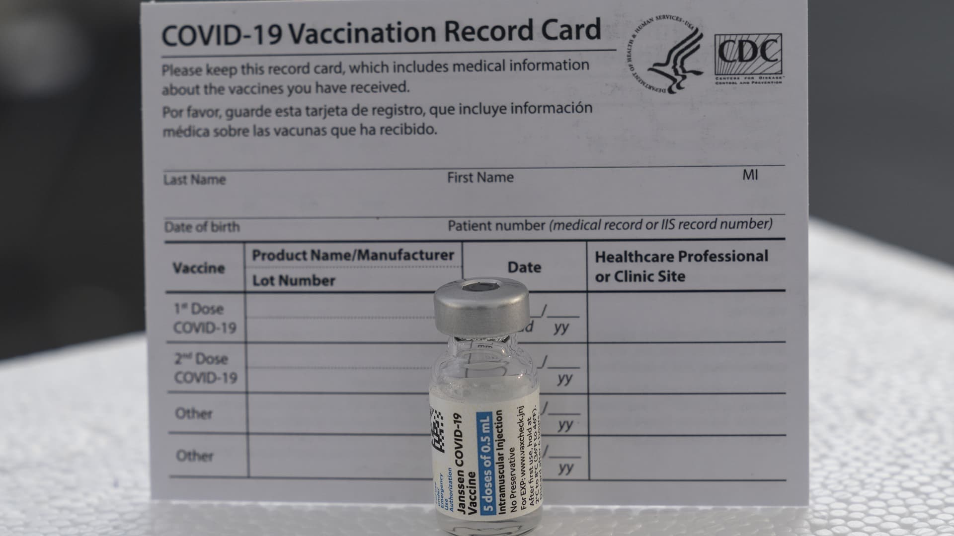 A vial of Johnson & Johnson's Janssen COVID-19 vaccine