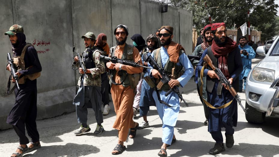 Taliban fighters patrol in Wazir Akbar Khan neighborhood in the city of Kabul, Afghanistan, Wednesday, Aug. 18, 2021.