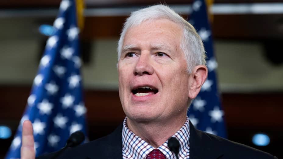 Rep. Mo Brooks, R-Ala., conducts a news conference in the Capitol Visitor Center on the Fire Fauci Act, which aims to strip the salary of Dr. Anthony Fauci, director of the National Institute of Allergy and Infectious Diseases, for his handling of COVID-1