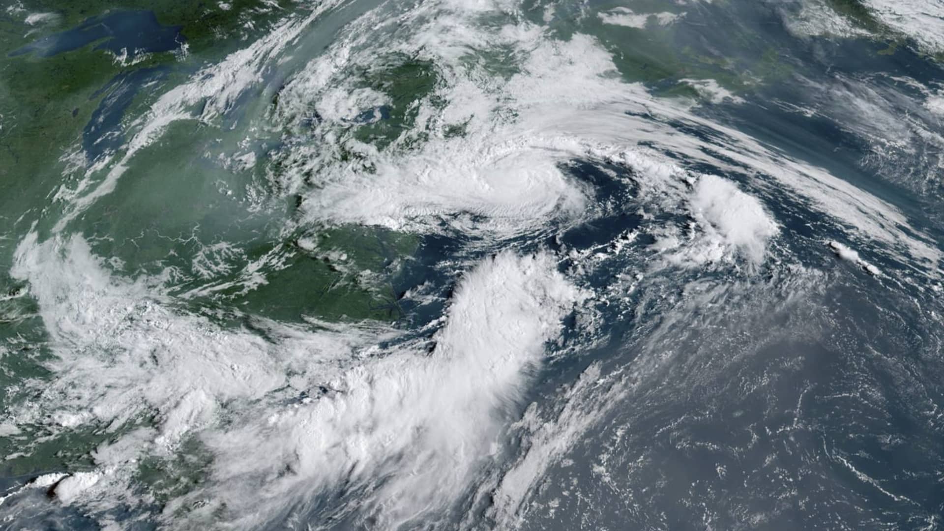 Satellite image of Tropical Storm Henri as it hits the Northeast US on Aug. 22nd, 2021.