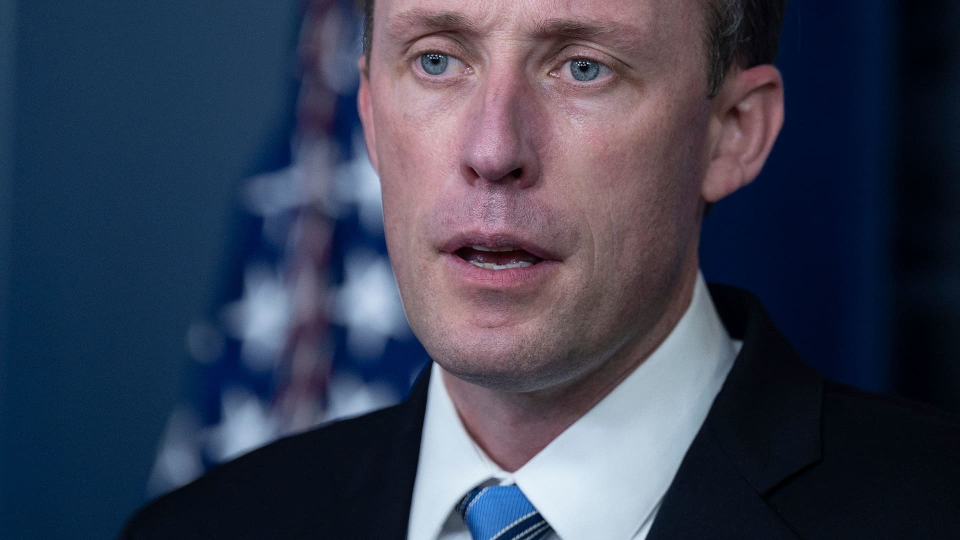 National Security Adviser Jake Sullivan speaks during the daily press briefing at the White House in Washington, DC, on August 23, 2021.