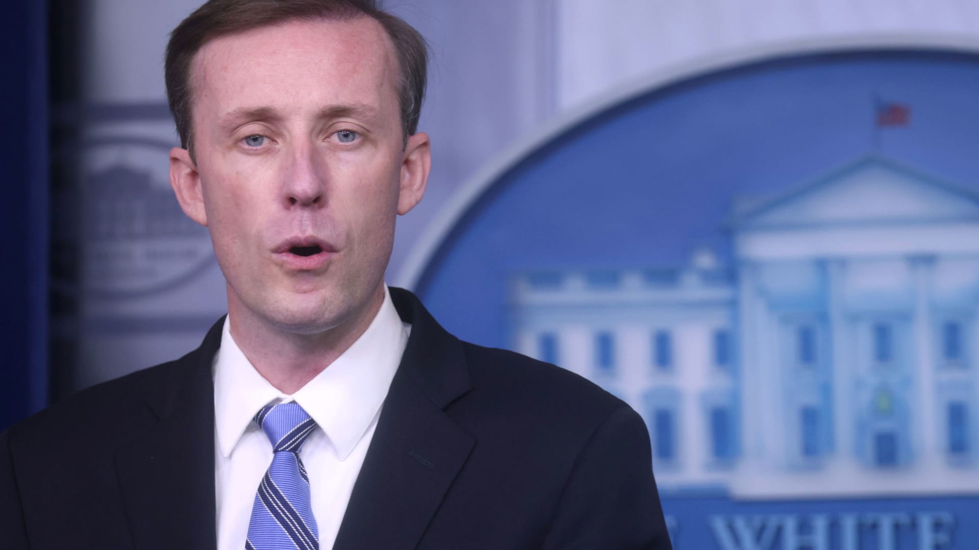 U.S. national security adviser Jake Sullivan gives a statement about the situation in Afghanistan during a news briefing at the White House in Washington, August 23, 2021.