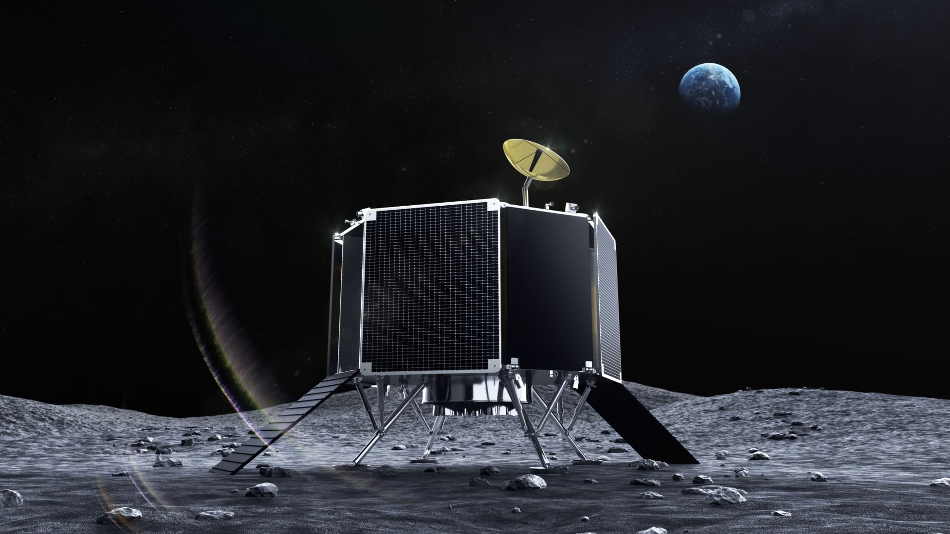 A rendering of the Series2 cargo lunar lander on the moon's surface.
