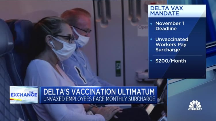 Delta says unvaccinated employees will face $200 monthly surcharge on health insurance