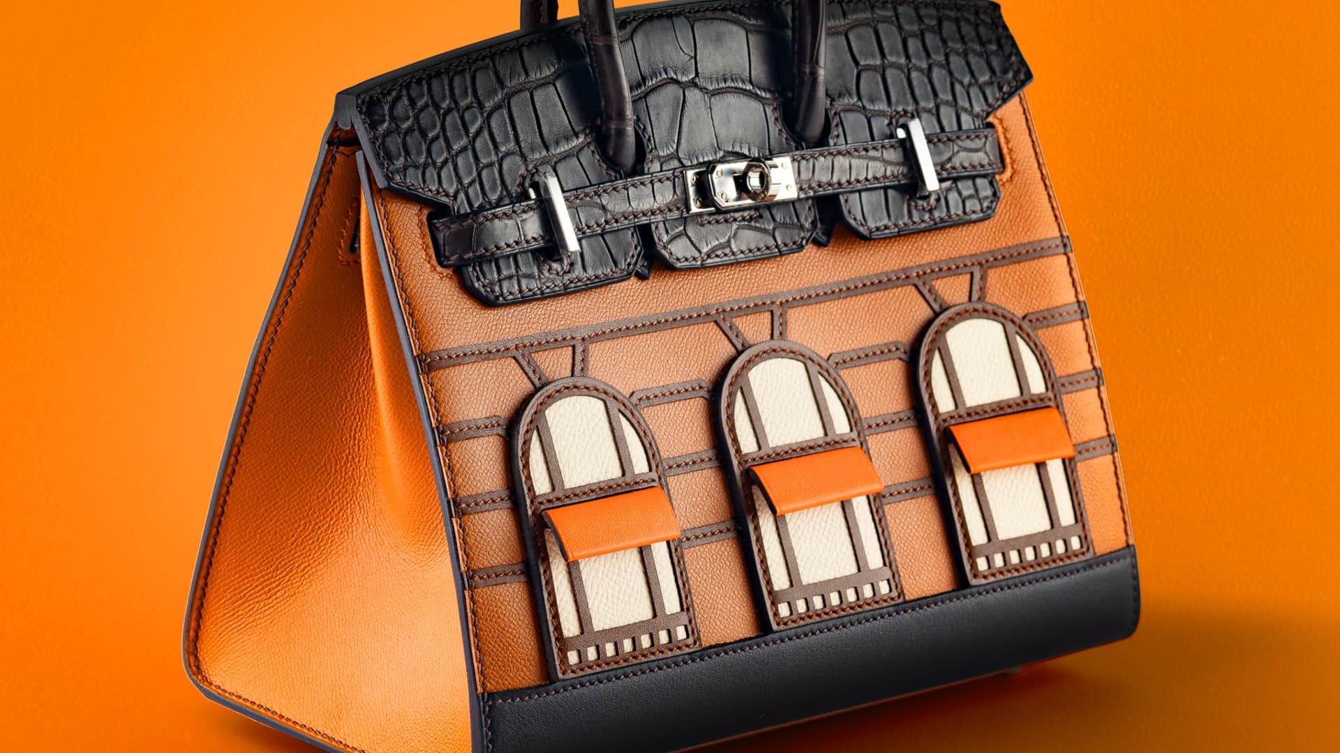 A limited-edition Hermes Birkin bag, featuring designs representing the atelier's famed Rue du Faubourg shop in Paris, which Rally users can currently invest in on the platform at the price of $72 per share.
