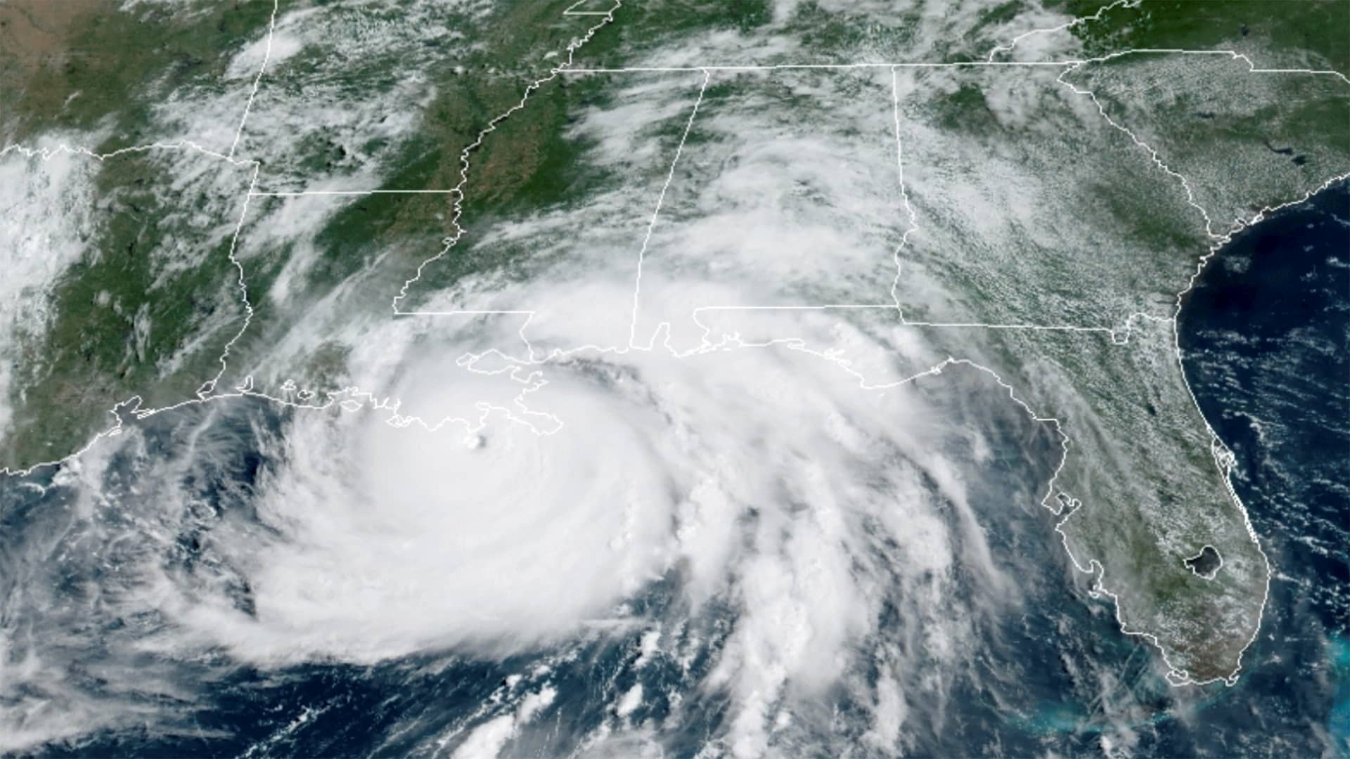 A satellite image shows Hurricane Ida in the Gulf of Mexico and approaching the coast of Louisiana, U.S., August 29, 2021.